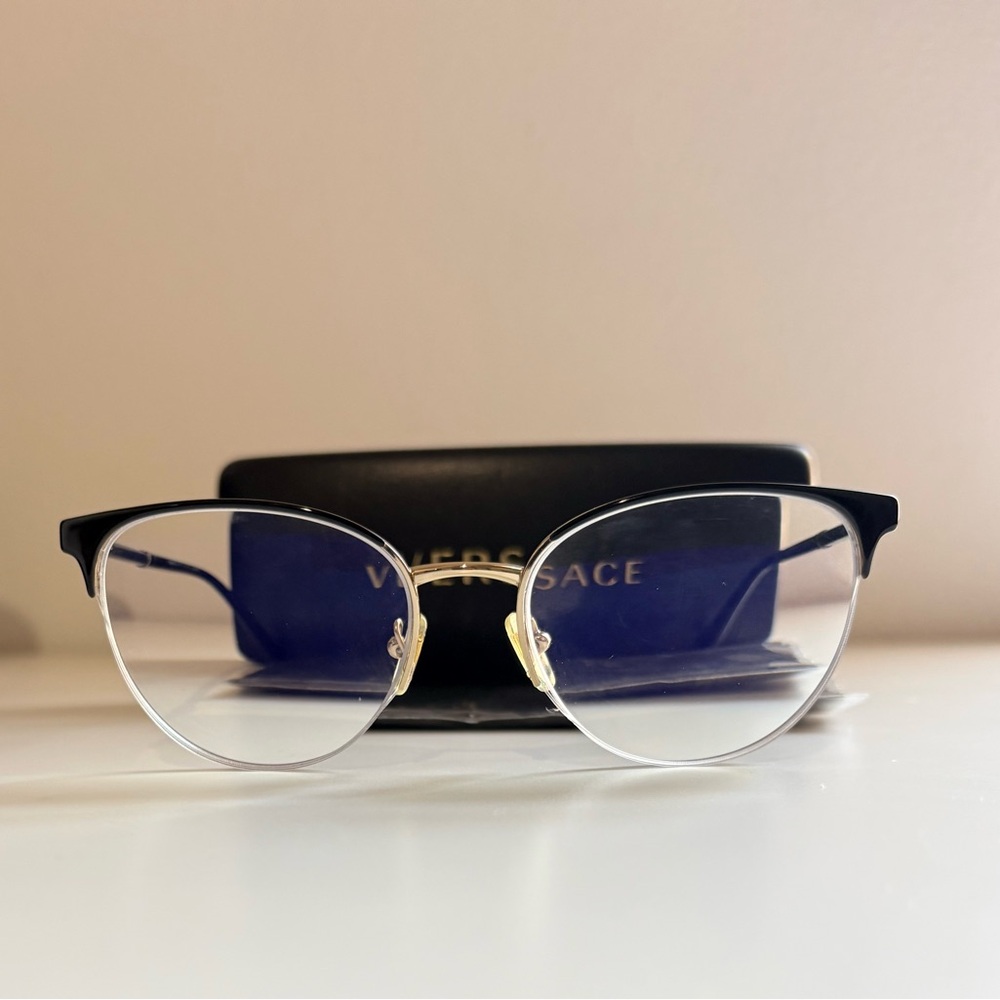 Versace VE1247 Black and Gold Cat Eye Semi-Rimless Frame